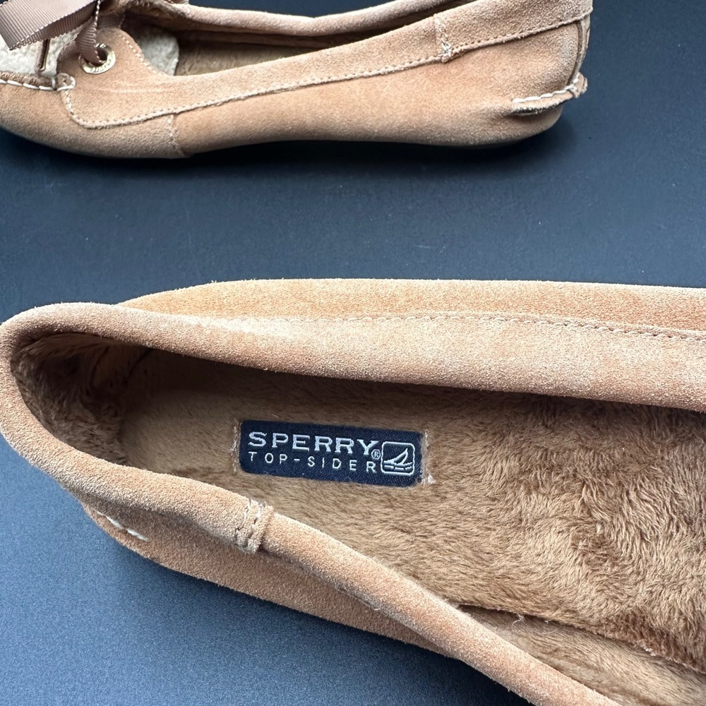 Sperry Top-Sider Womens Tan Suede Leather Bow Accent Moccasin Slippers Size 8M - Picture 6 of 8